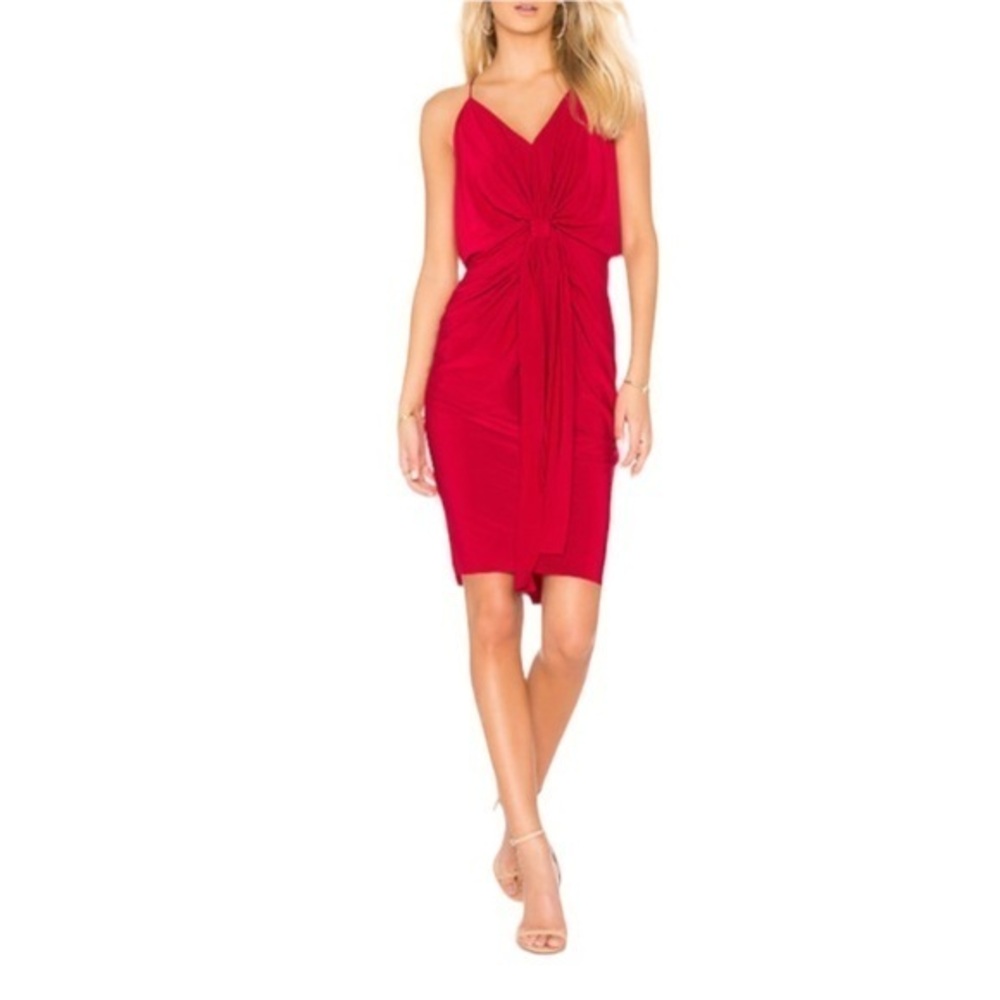 NEW MISA Los Angeles Domino Slinky Jersey Knee Length Cocktail Dress in Red